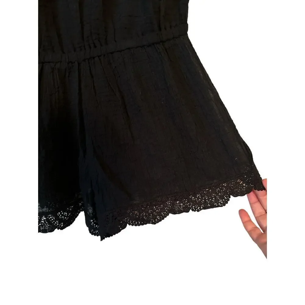 Eberjey Women's Sol Liberty Lace Trimmed Swim Cover-Up Romper Size S/M Black NWT